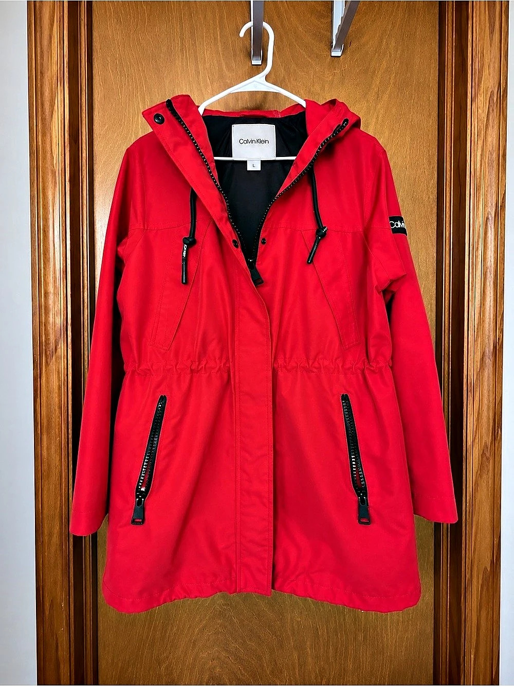 Calvin Klein Red Hooded Rain Jacket Utility Anorak